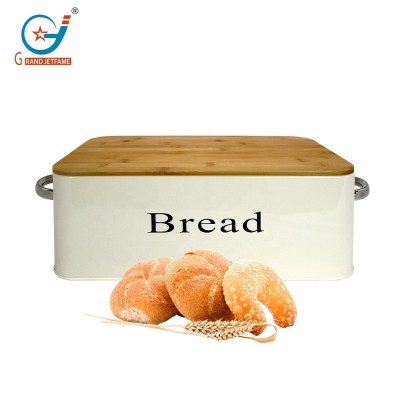 Metal Farmhouse Breadbox With Eco Bamboo Cutting Board Lid