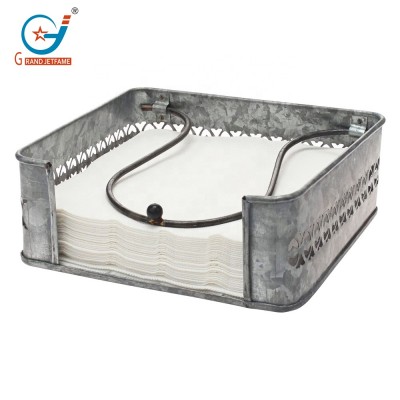 Rustic Silver Galvanized Metal Table Top Napkin Holder, Decorative Napkin Tray for Dining Table and Kitchen