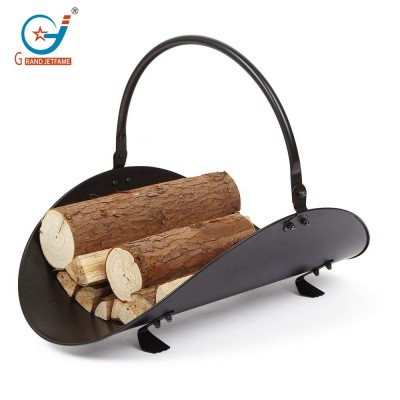 Metal Indoor Black Fireplace Log Holder, Firewood Basket, Large Fireplace Wood Cradle